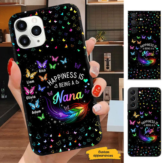 Happiness Is Being A Grandma Rainbow Feather Butterflies Personalized Phone Case - mockup 1 of 6