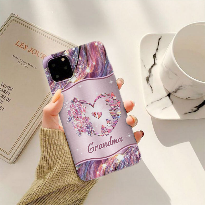 Hologram Rose Heart Butterfly Grandma Grandkids Personalized Phone Case - mockup 3 of 5