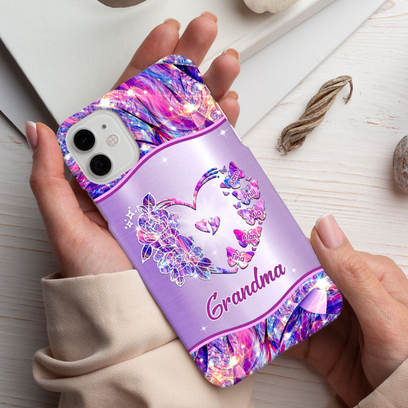 Hologram Rose Heart Butterfly Grandma Grandkids Personalized Phone Case - mockup 4 of 5
