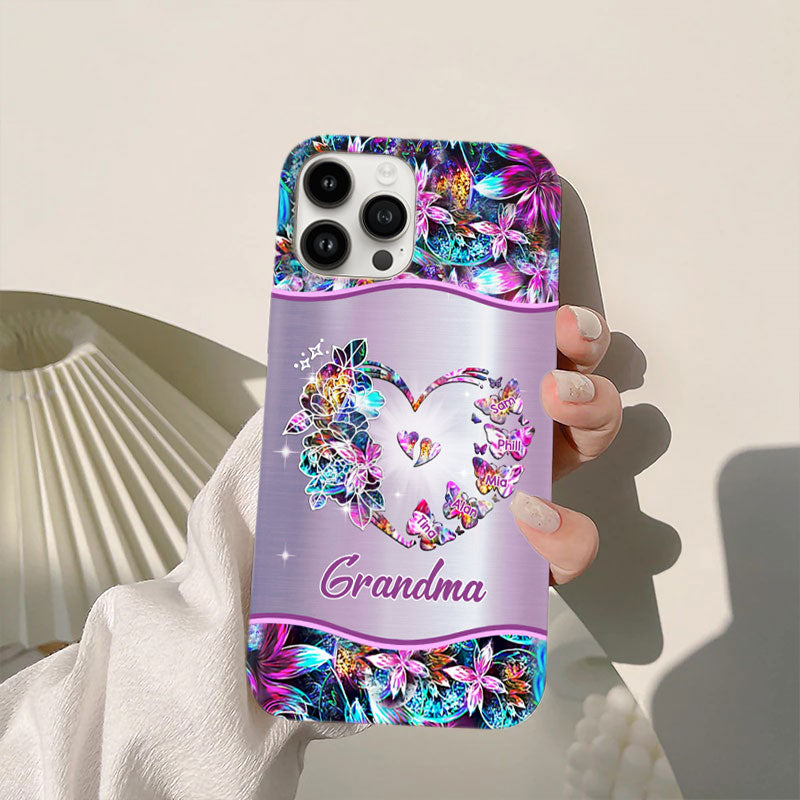Hologram Rose Heart Butterfly Grandma Grandkids Personalized Phone Case - mockup 5 of 5