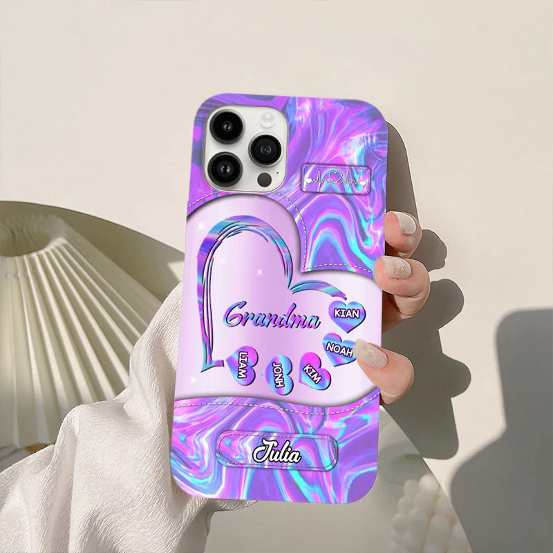 Holographic Purple Heart Grandma Nickname Personalized Phone Case - mockup 5 of 6