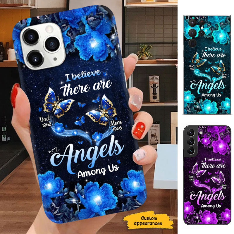 I Believe There Are Angels Among Us Blue Roses Butterflies Memorial Personalized Phone Case - mockup 1 of 6