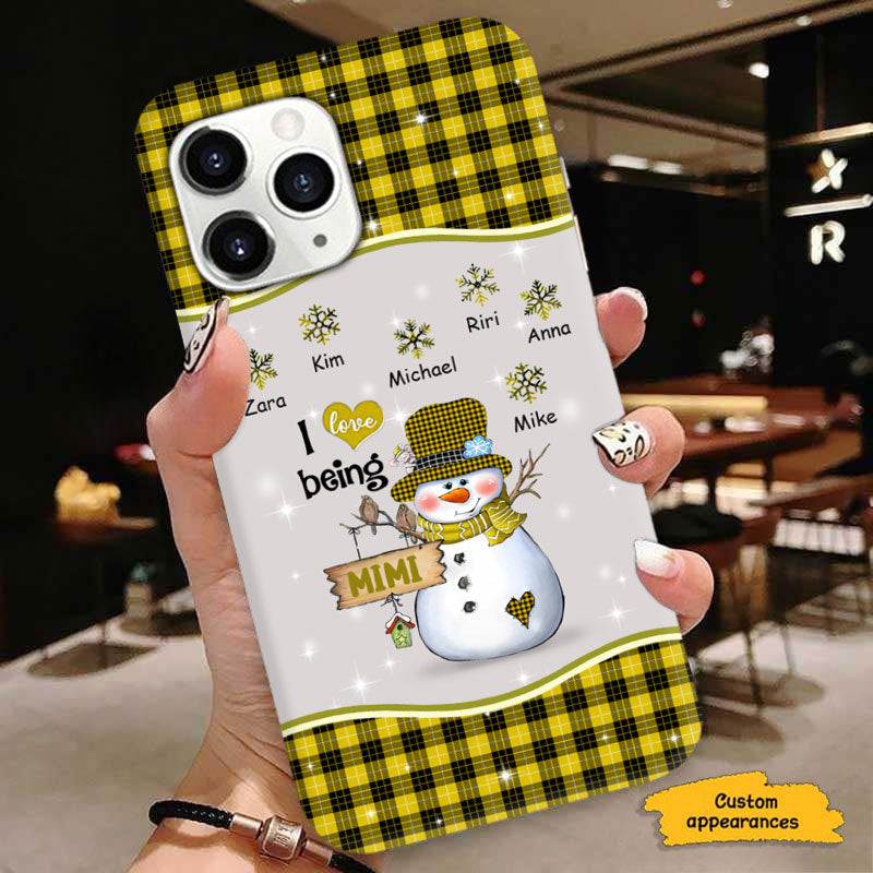 I Love Being Grandma Snowman Buffalo Plaid Snowflake Grandkids Personalized Phone Case - mockup 3 of 6