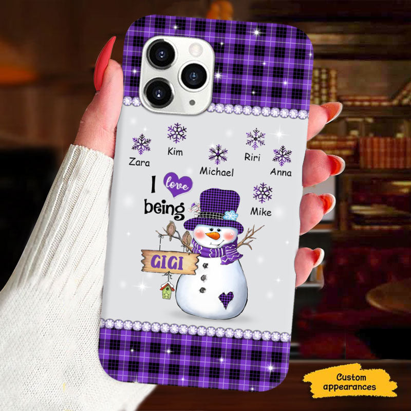I Love Being Grandma Snowman Buffalo Plaid Snowflake Grandkids Personalized Phone Case - mockup 5 of 6