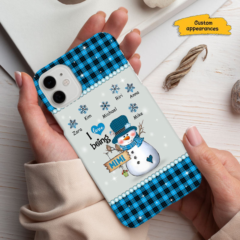 I Love Being Grandma Snowman Buffalo Plaid Snowflake Grandkids Personalized Phone Case - mockup 6 of 6