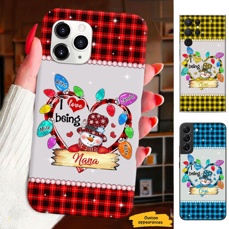 I Love Being Grandma Snowman Christmas Lights Heart Personalized Phone Case - mockup 1 of 6