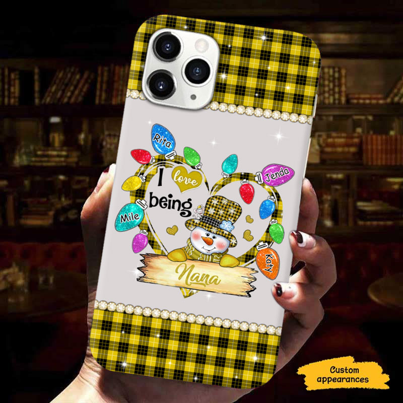 I Love Being Grandma Snowman Christmas Lights Heart Personalized Phone Case - mockup 4 of 6