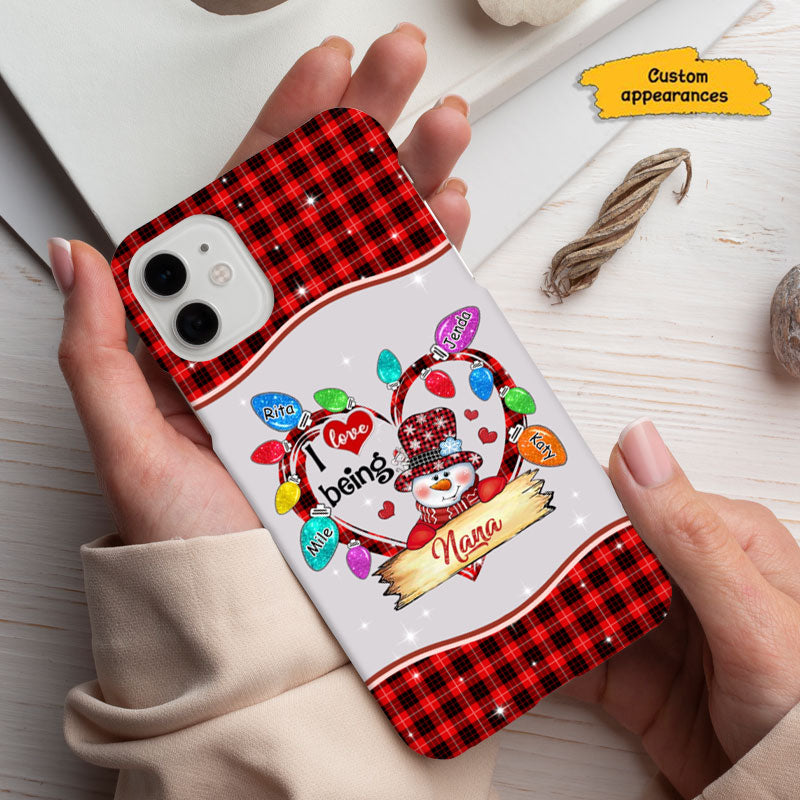 I Love Being Grandma Snowman Christmas Lights Heart Personalized Phone Case - mockup 6 of 6
