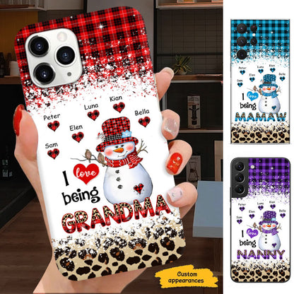 I Love Being Grandma Snowman Red Plaid Leopard Personalized Phone Case - mockup 1 of 6