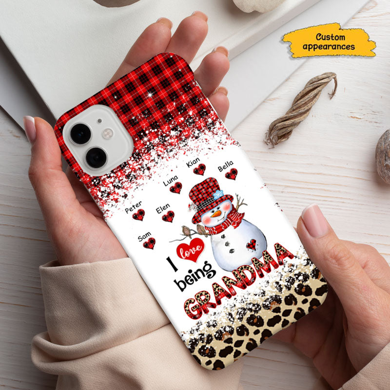 I Love Being Grandma Snowman Red Plaid Leopard Personalized Phone Case - mockup 2 of 6