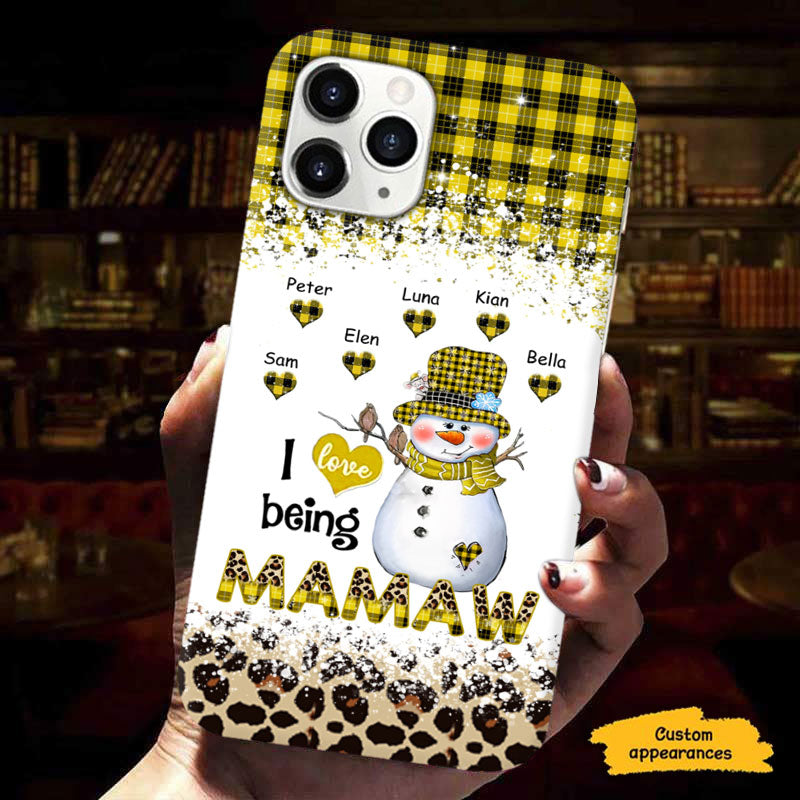 I Love Being Grandma Snowman Red Plaid Leopard Personalized Phone Case - mockup 3 of 6