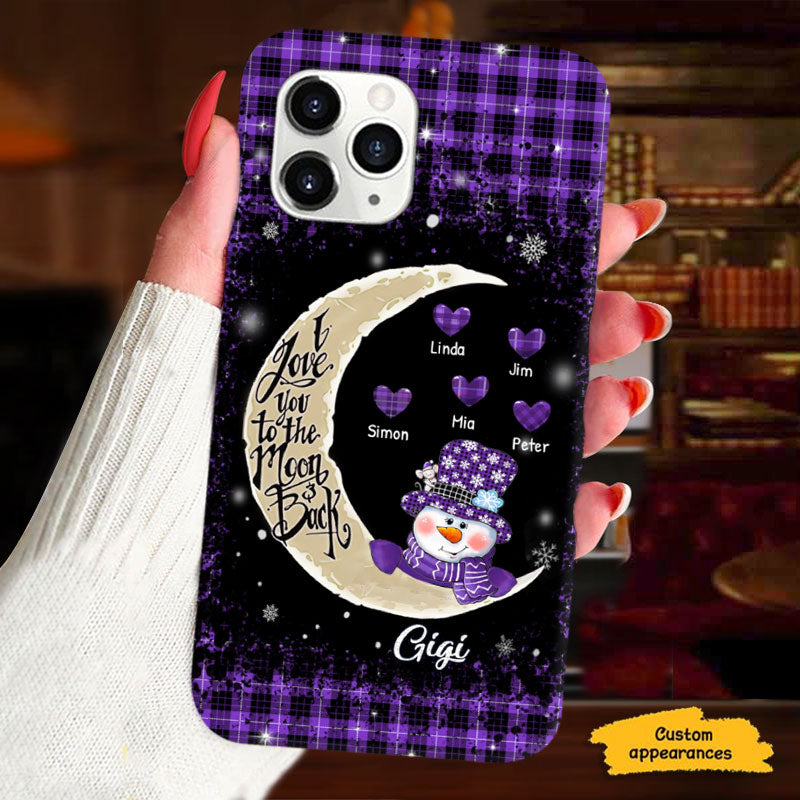 I Love You To The Moon And Back Snowman Plaid Grandma Personalized Phone Case - mockup 5 of 6