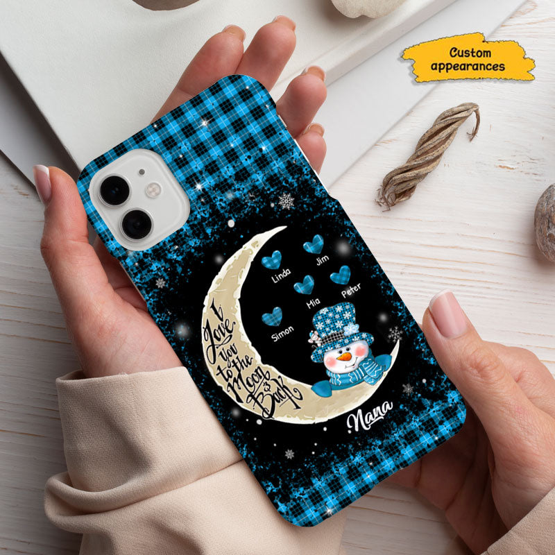 I Love You To The Moon And Back Snowman Plaid Grandma Personalized Phone Case - mockup 6 of 6