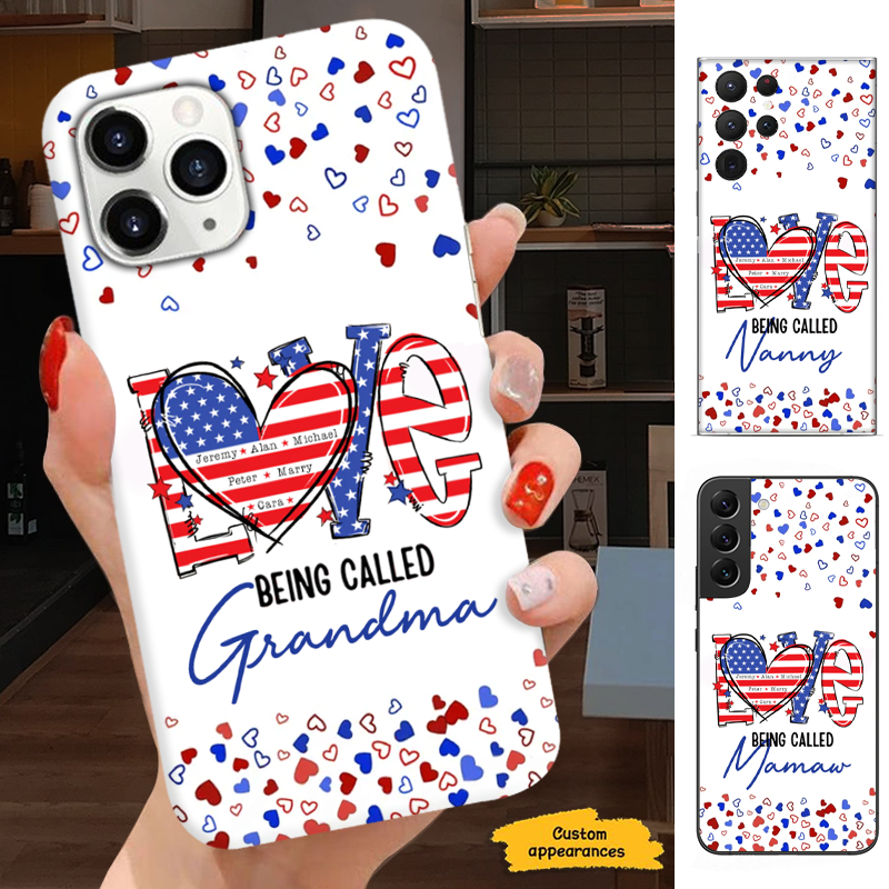 Love Being Called Grandma American Flag Heart Personalized Phone Case - mockup 1 of 5