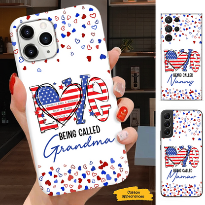 Love Being Called Grandma American Flag Heart Personalized Phone Case - mockup 1 of 5