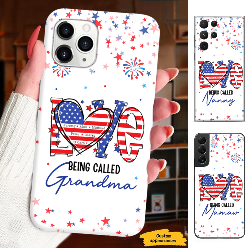 Love Being Called Grandma American Flag Heart Personalized Phone Case - mockup 2 of 5