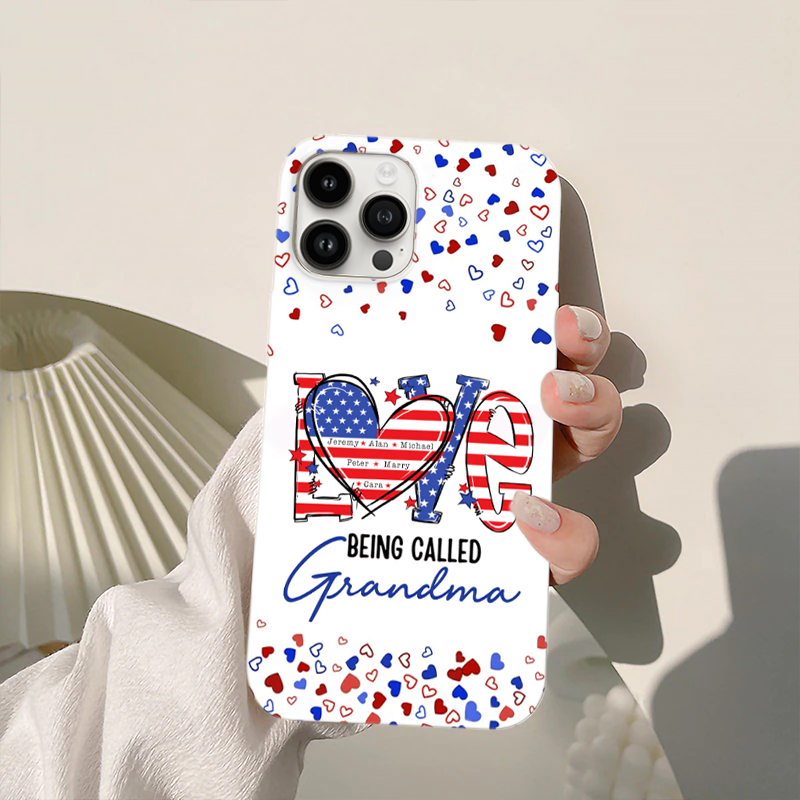Love Being Called Grandma American Flag Heart Personalized Phone Case - mockup 3 of 5