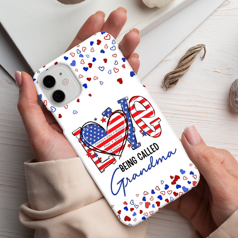 Love Being Called Grandma American Flag Heart Personalized Phone Case - mockup 4 of 5