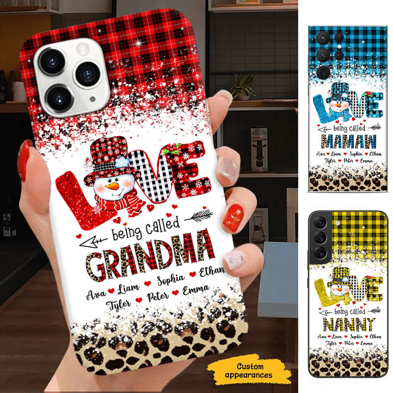 Love Being Called Grandma Snowman Red Plaid Leopard Personalized Phone Case - mockup 1 of 6