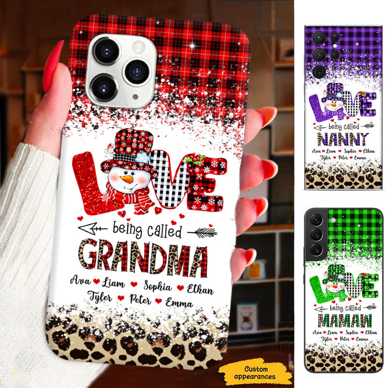 Love Being Called Grandma Snowman Red Plaid Leopard Personalized Phone Case - mockup 2 of 6