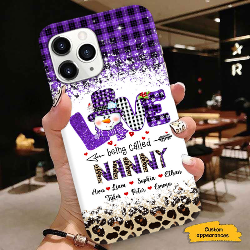 Love Being Called Grandma Snowman Red Plaid Leopard Personalized Phone Case - mockup 3 of 6