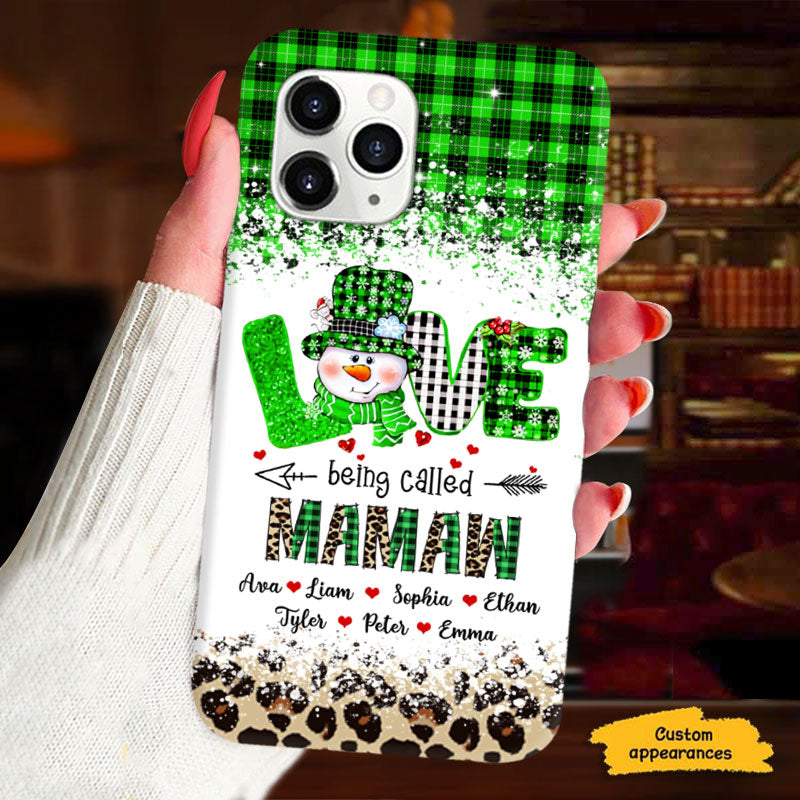 Love Being Called Grandma Snowman Red Plaid Leopard Personalized Phone Case - mockup 5 of 6