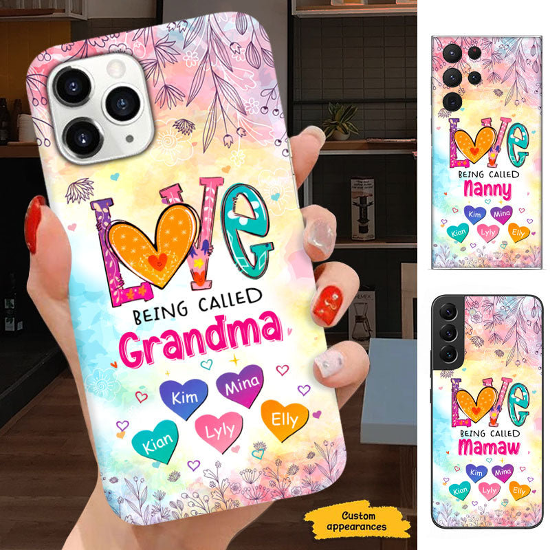 Love Being Called Grandma Watercolor Hearts Personalized Phone Case - mockup 1 of 5