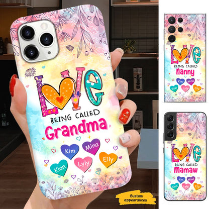 Love Being Called Grandma Watercolor Hearts Personalized Phone Case - mockup 1 of 5