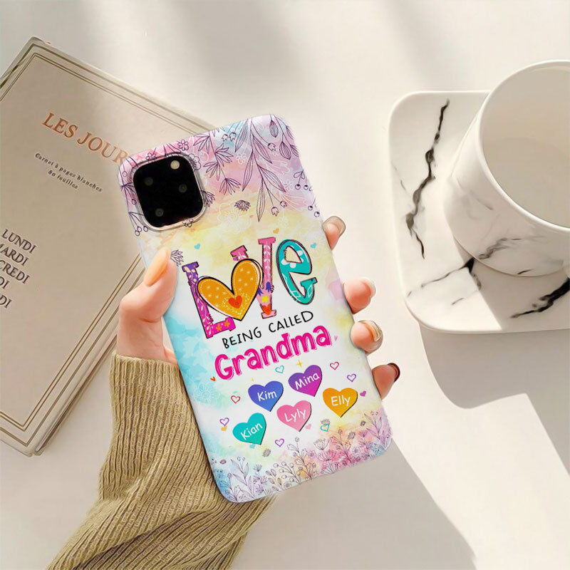 Love Being Called Grandma Watercolor Hearts Personalized Phone Case - mockup 3 of 5