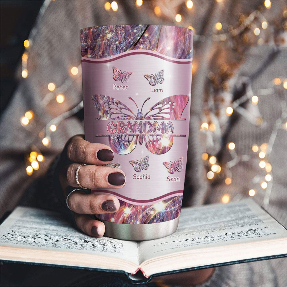 Hologram Butterfly Grandma Nickname Kids Names Personalized Tumbler