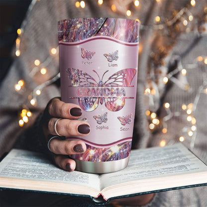 Hologram Butterfly Grandma Nickname Kids Names Personalized Tumbler
