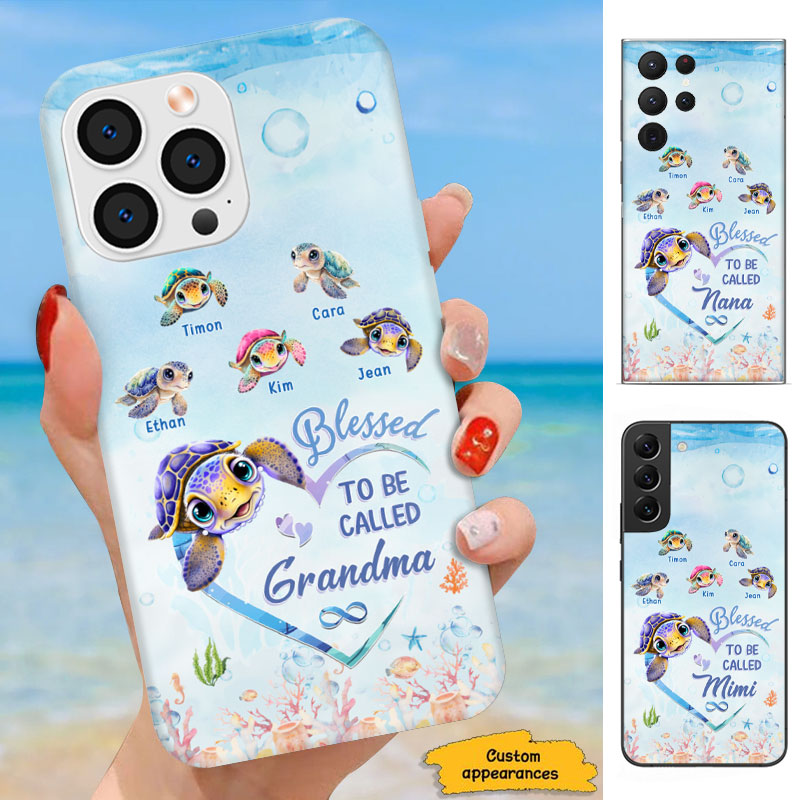 Cute Sea Turtle Heart Blessed To Be Called Grandma Personalized Phone Case - Drive mockup HP13MAR24HL03