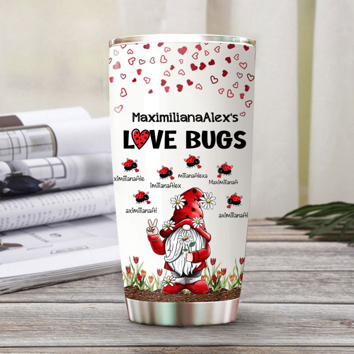 Gnome Grandma Nana Mimi Love Bugs Personalized Tumbler