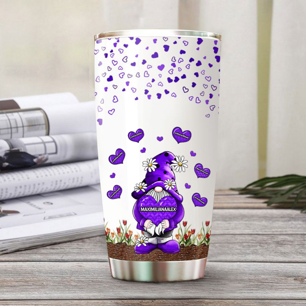 Gnome Heart Mom Grandma Nana Mimi Gigi Auntie Personalized Tumbler