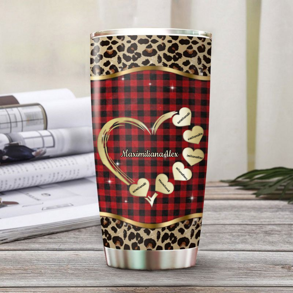 Leopard Heart Mom Grandma Nana Mimi Gigi Auntie Personalized Tumbler