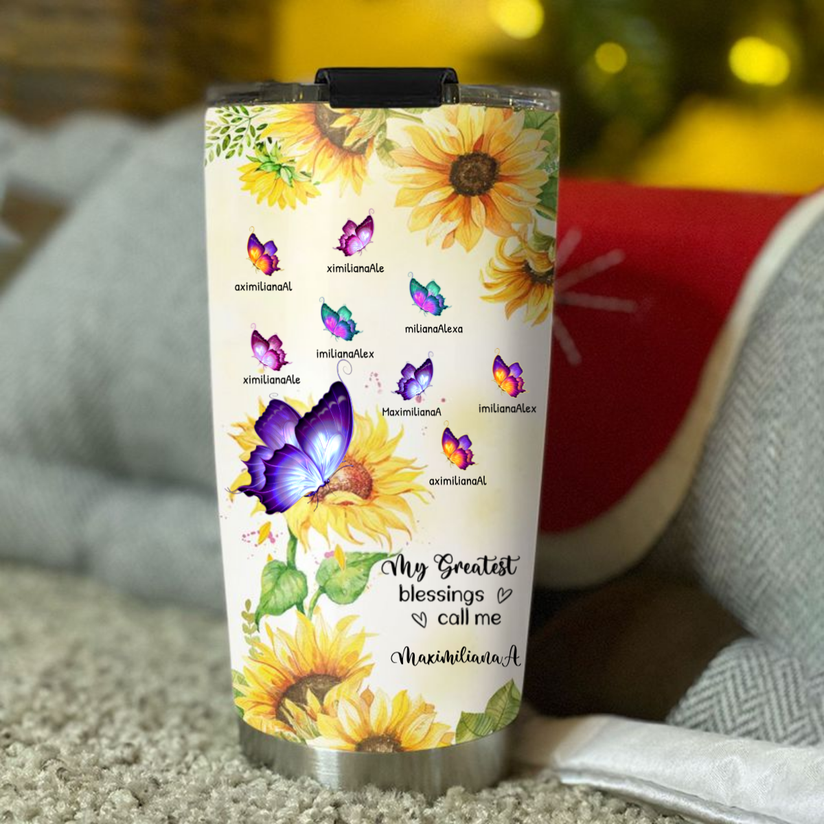 Butterfly Sunflower My Greatest Blessings Call Me Grandma Nana Mimi Personalized Tumbler