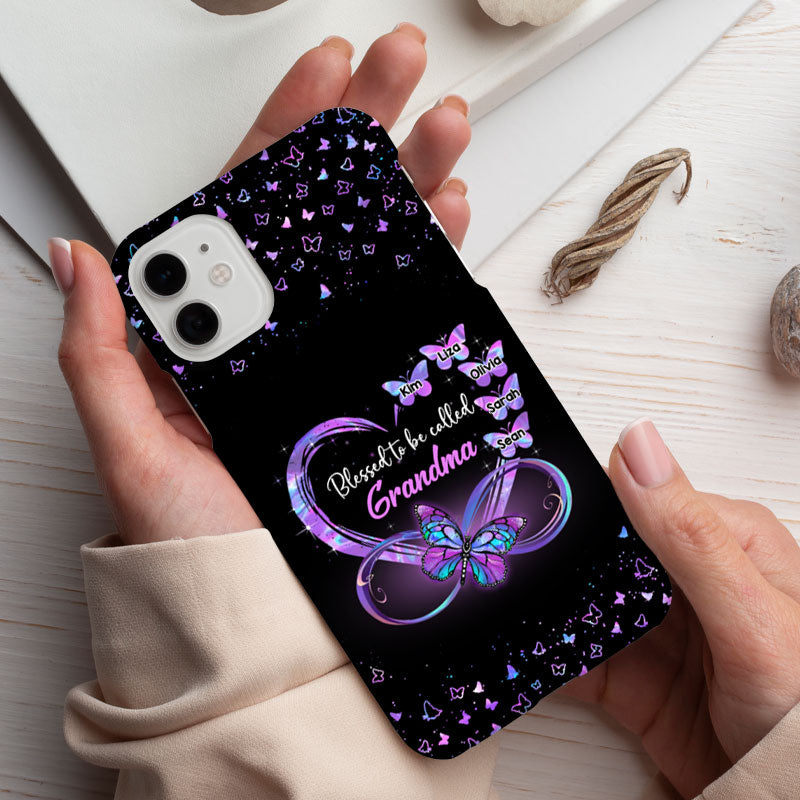 Black Sparkle Hologram Infinity Heart Butterflies Grandma Kids Names Personalized Phone Case