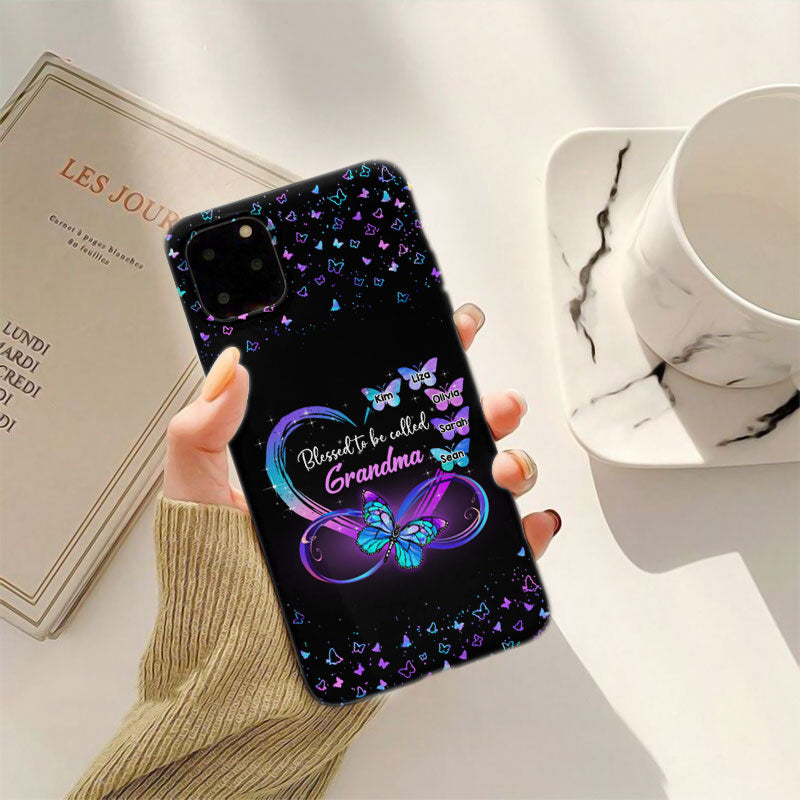 Black Sparkle Hologram Infinity Heart Butterflies Grandma Kids Names Personalized Phone Case