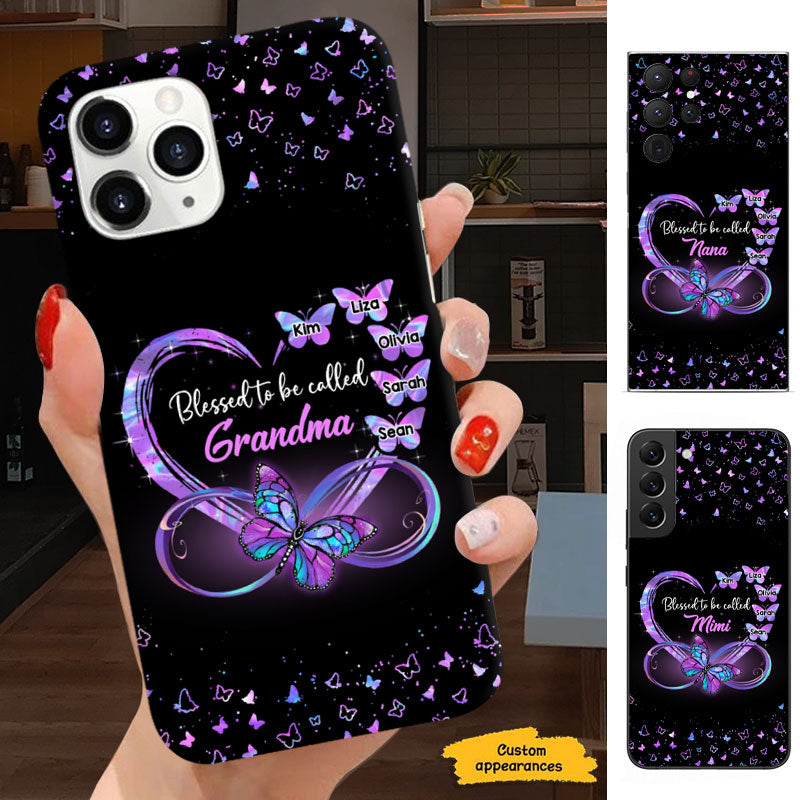 Black Sparkle Hologram Infinity Heart Butterflies Grandma Kids Names Personalized Phone Case