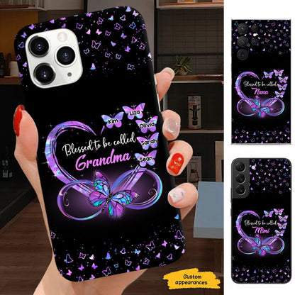 Black Sparkle Hologram Infinity Heart Butterflies Grandma Kids Names Personalized Phone Case