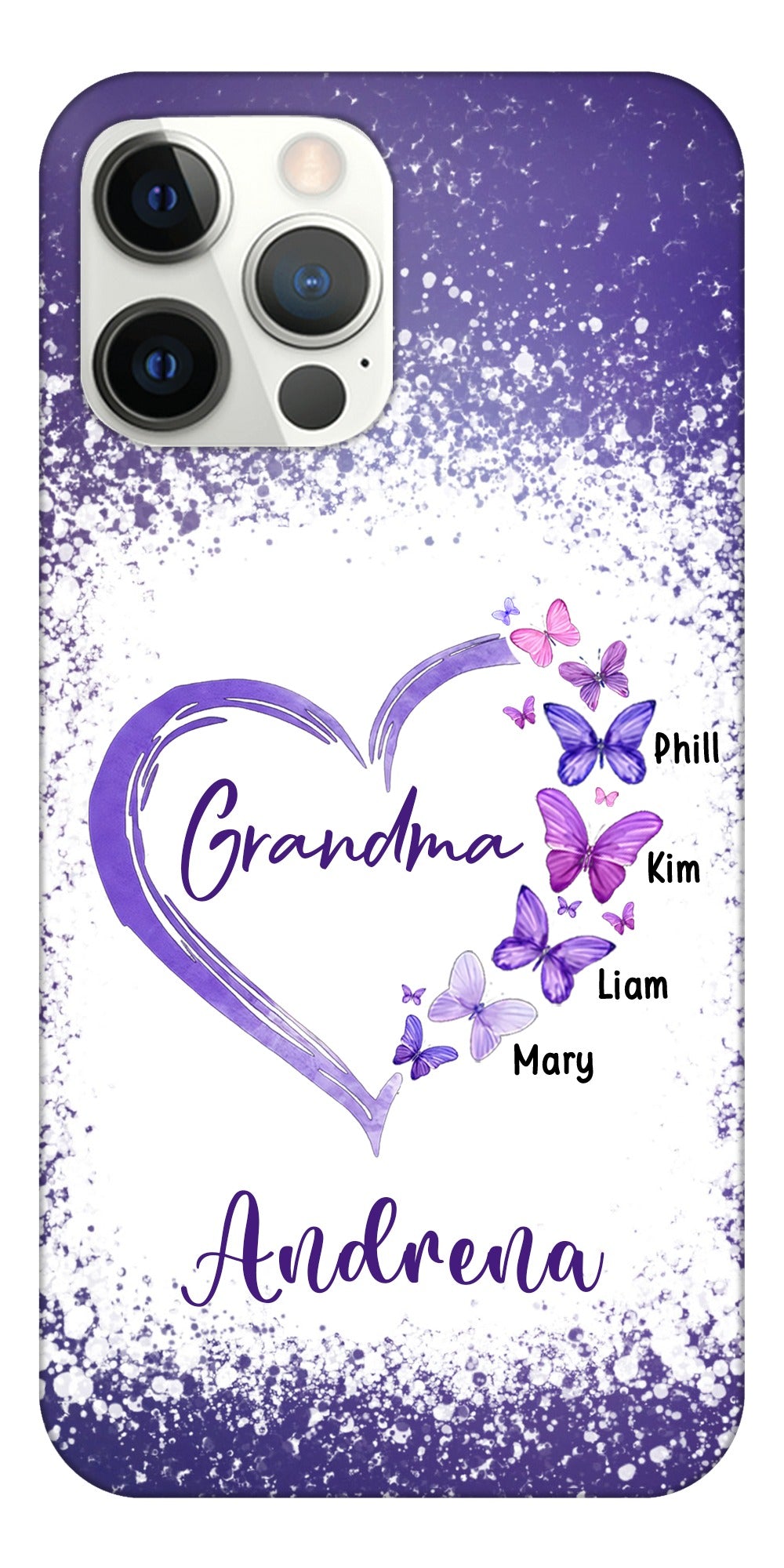 Purple Heart Butterflies Grandma Personalized Phone Case