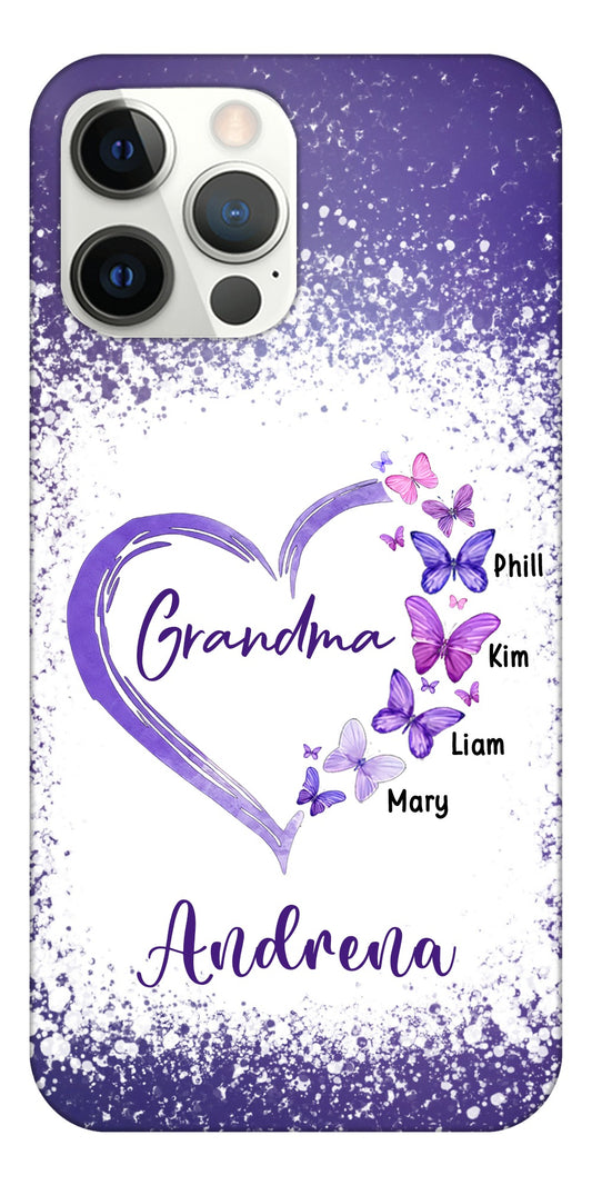 Purple Heart Butterflies Grandma Personalized Phone Case