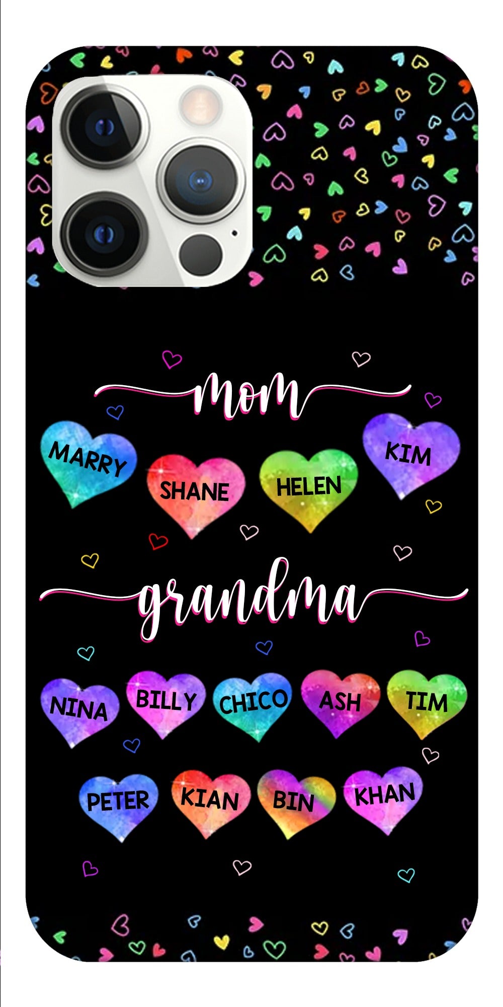 Rainbow Watercolor Hearts Mom Grandma Personalized Phone Case