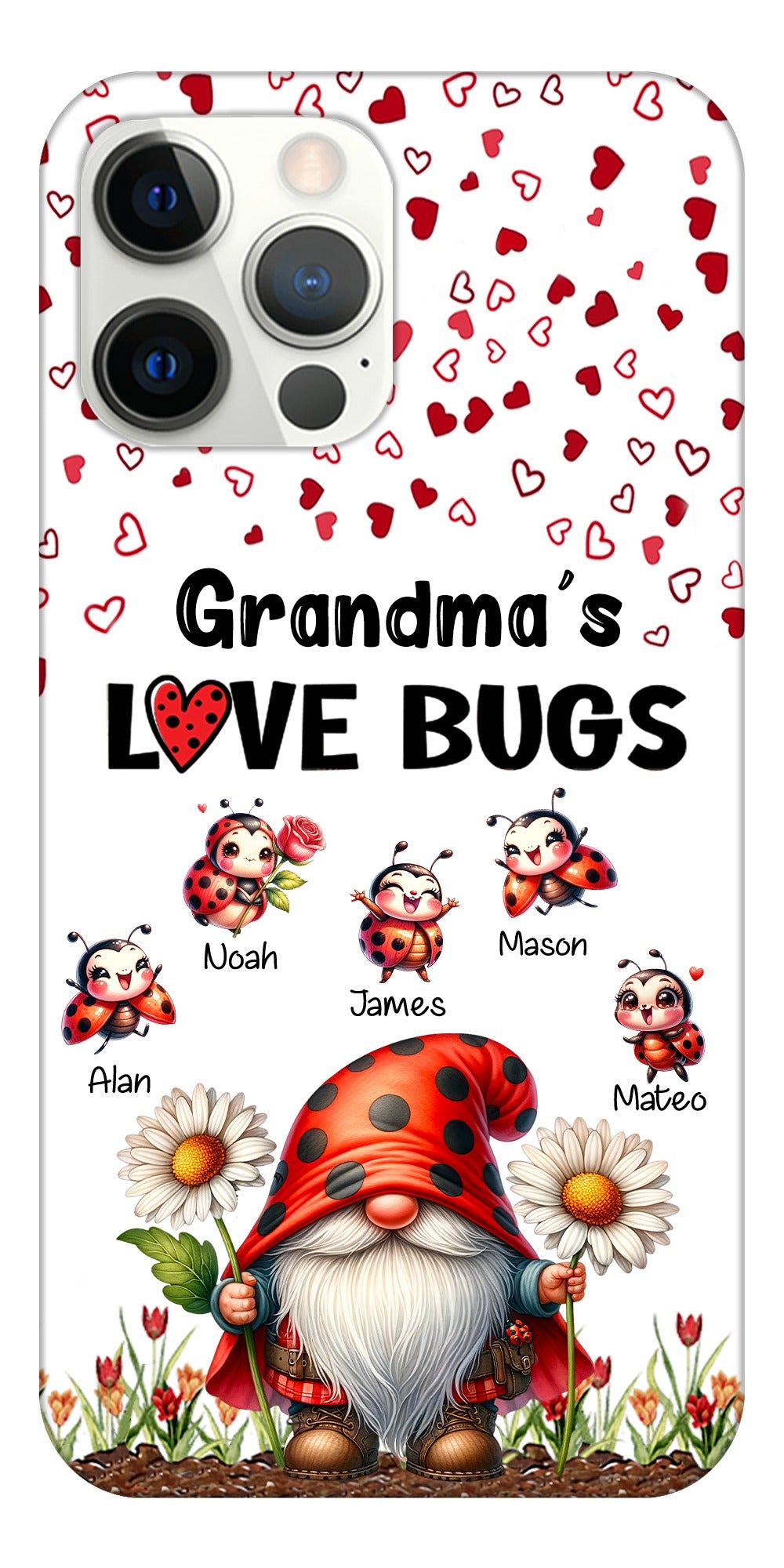 Grandma's Love Bugs Ladybug Gnome Grandkids Personalized Phone Case