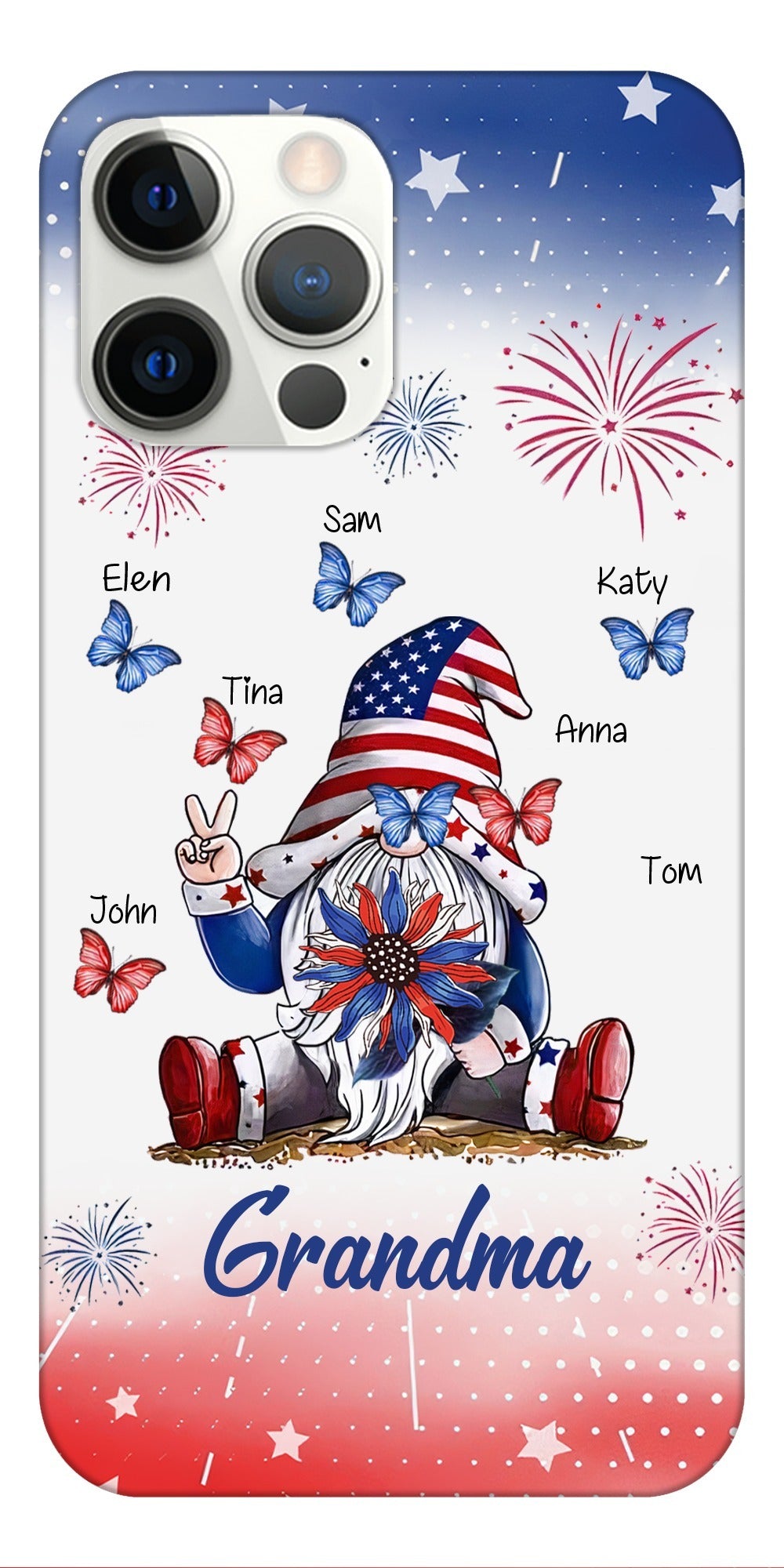 American Flag Gnome Butterflies Fireworks Grandma Personalized Phone Case