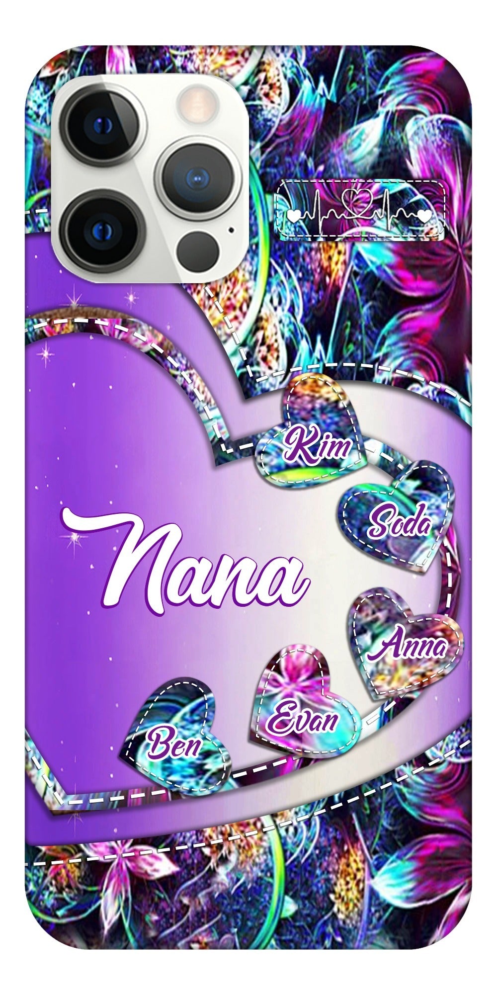 Holographic Pink Heart Grandma Nickname Kids Names Personalized Phone Case