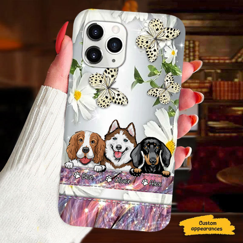Daisy Butterfly Peeking Dogs Dog Mom Personalized Phone Case