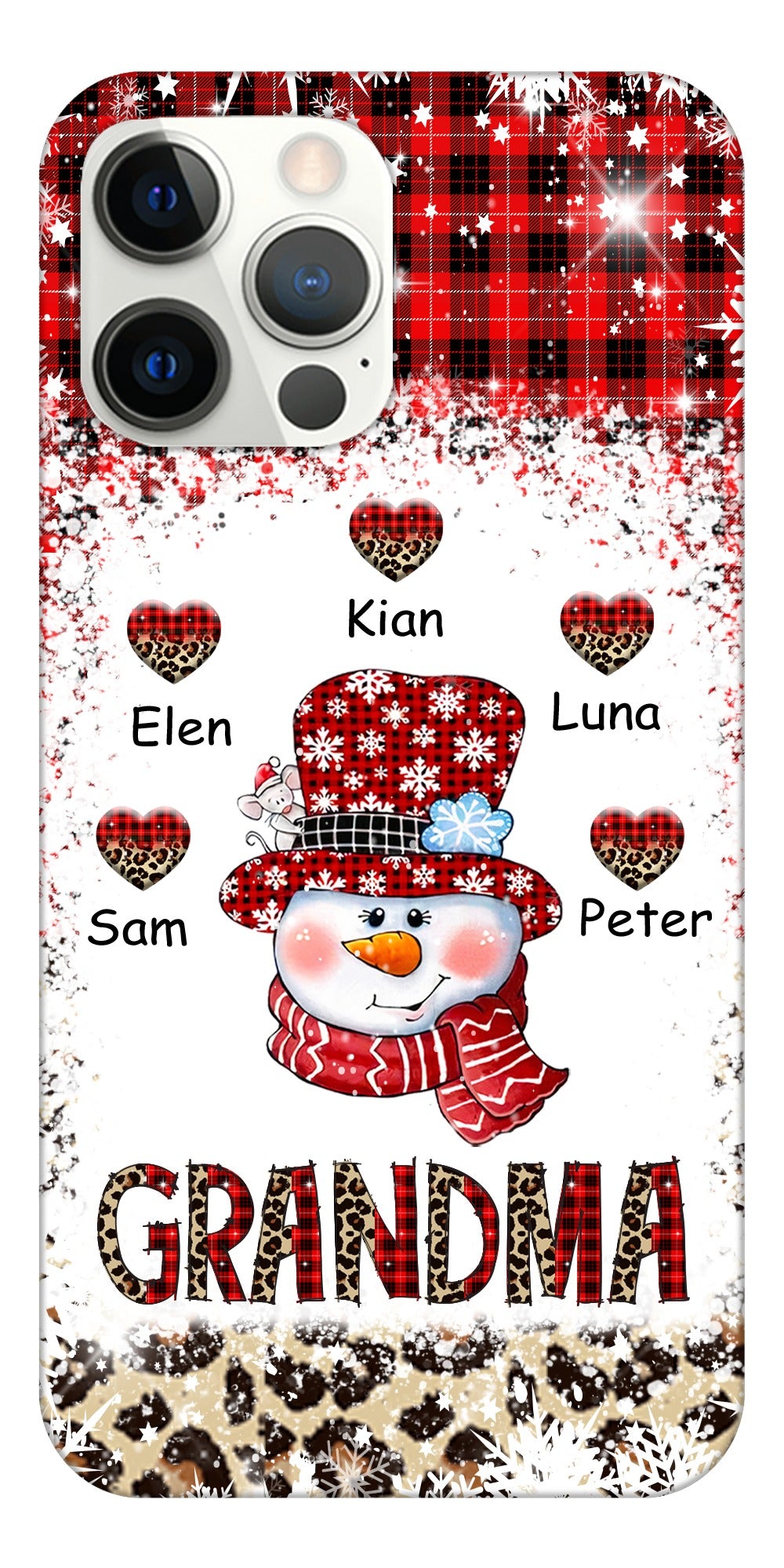 Snowman Hearts Red Plaid Leopard Grandma Personalized Phone Case