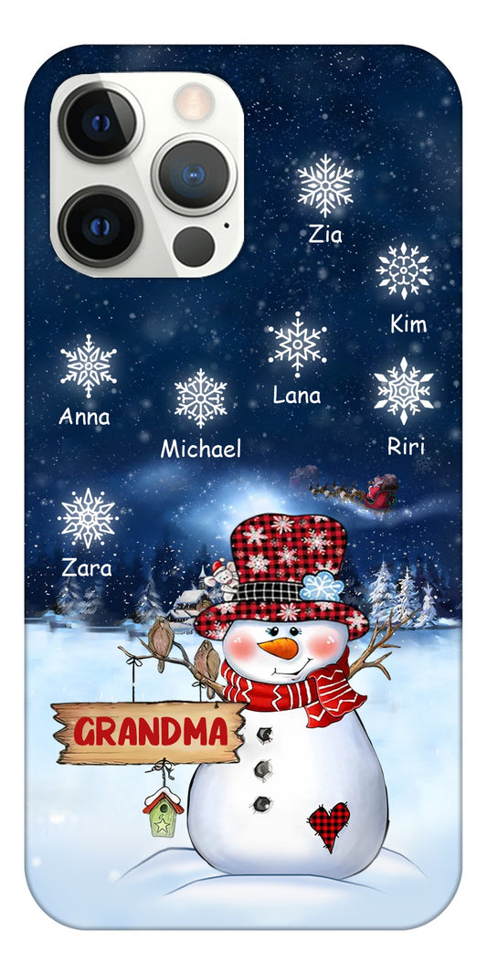 Snowman Snowflakes Grandma Grandkids Names Personalized Phone Case