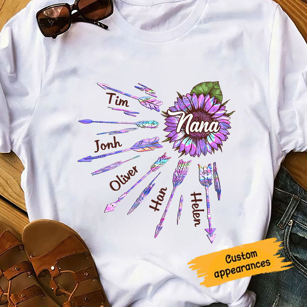 Sunflower Arrows Nana Grandma Personalized Shirt